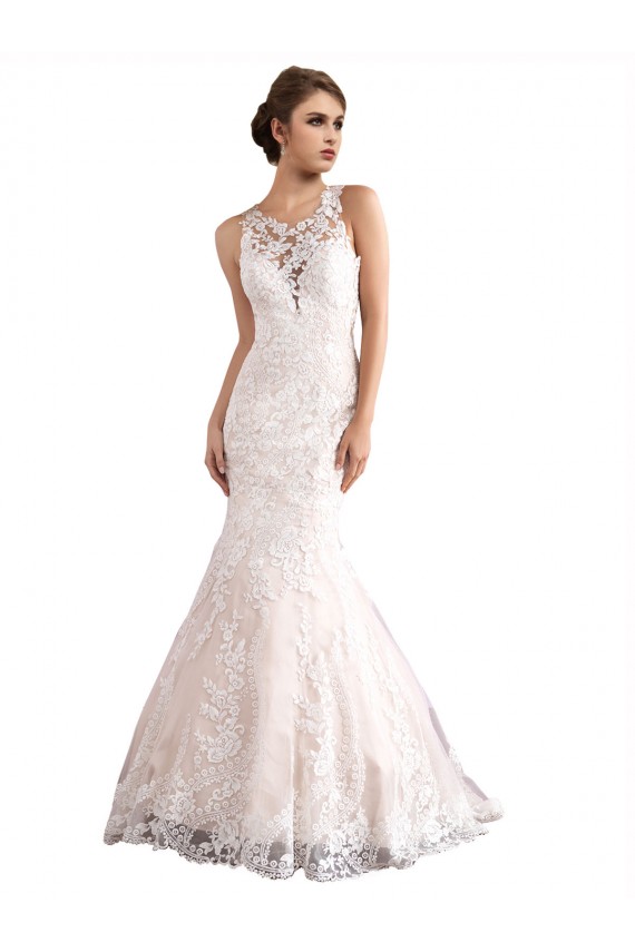 Magasins de Ivoire & Champagne Sirène Illusion Traîne cathédrale Tulle Dentelle Robes de mariée