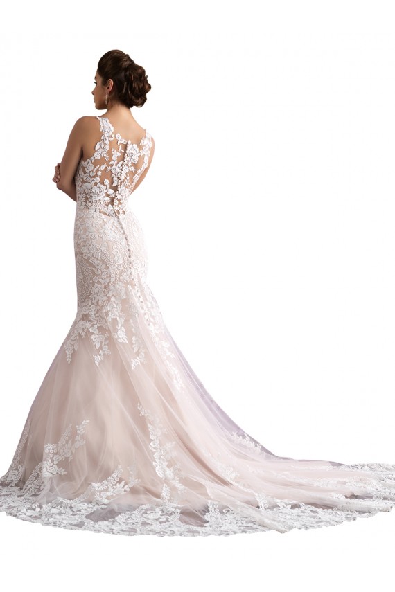 Magasins de Ivoire & Champagne Sirène Illusion Traîne cathédrale Tulle Dentelle Robes de mariée