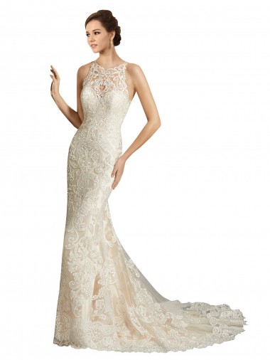 Magasins de Ivoire & Champagne Sirène Illusion Tulle Dentelle Classique Robes de mariée