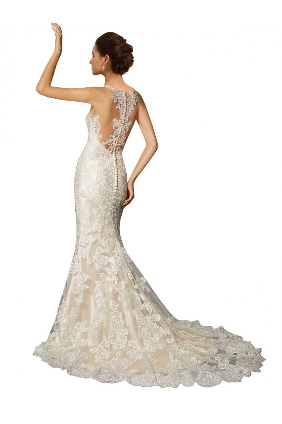 Magasins de Ivoire & Champagne Sirène Illusion Tulle Dentelle Classique Robes de mariée