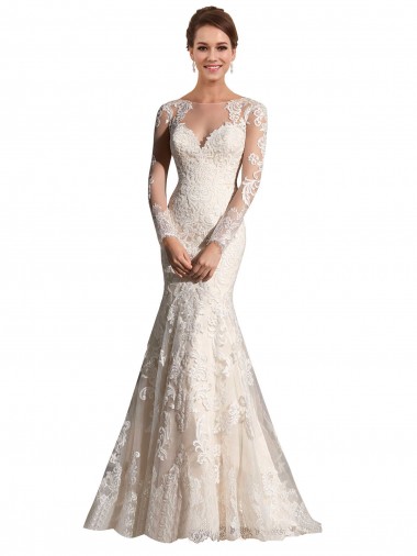 Magasins de Ivoire & Champagne Sirène Illusion Tulle Dentelle Robes de mariée