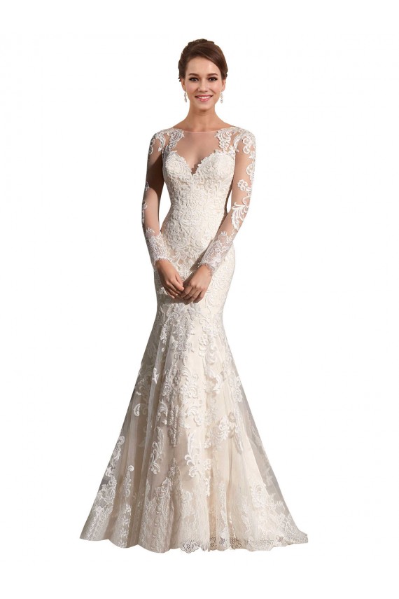 Magasins de Ivoire & Champagne Sirène Illusion Tulle Dentelle Robes de mariée