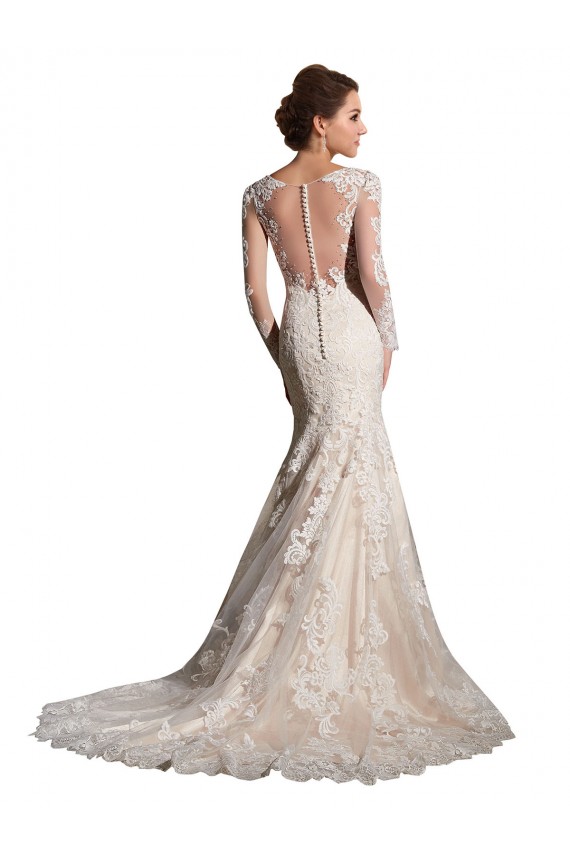 Magasins de Ivoire & Champagne Sirène Illusion Tulle Dentelle Robes de mariée