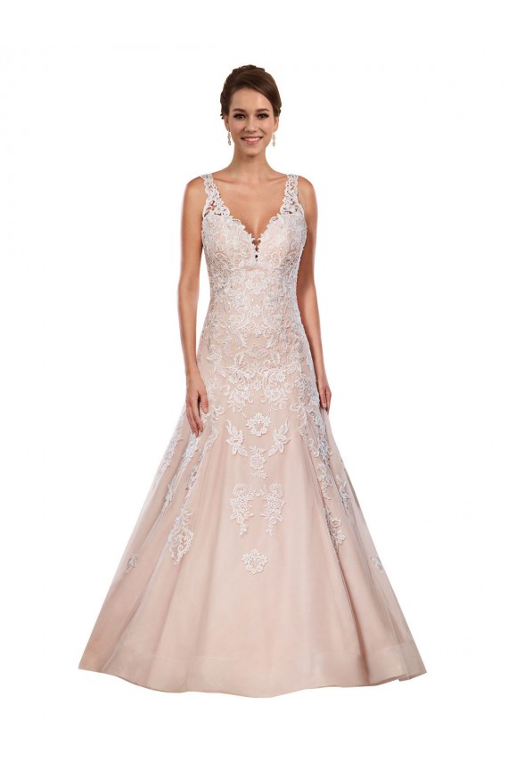 Magasins de Ivoire & Champagne Trapèze Col V Dentelle Classique Robes de mariée
