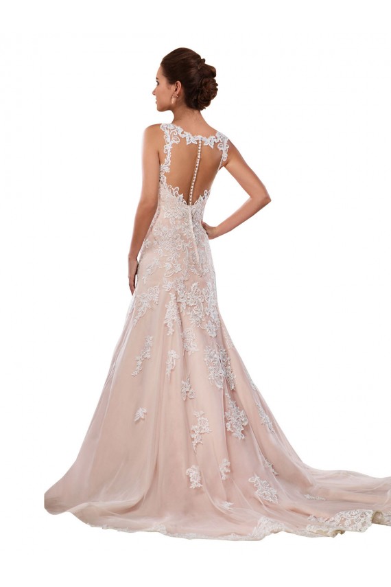 Magasins de Ivoire & Champagne Trapèze Col V Dentelle Classique Robes de mariée