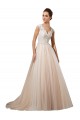 Magasins de Ivoire & Champagne Trapèze Col V Tulle Dentelle Robes de mariée