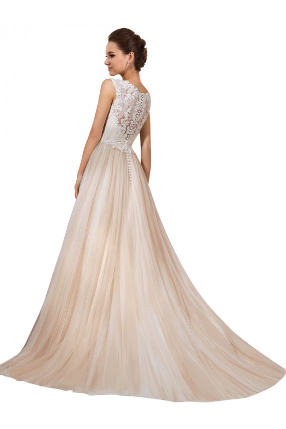 Magasins de Ivoire & Champagne Trapèze Col V Tulle Dentelle Robes de mariée