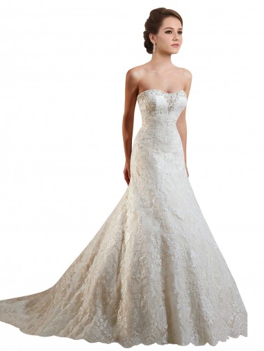 Magasins de Ivoire & Champagne Trapèze Dentelle Robes de mariée