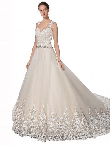 Magasins de Ivoire & Champagne Trapèze Tulle Dentelle Robes de mariée