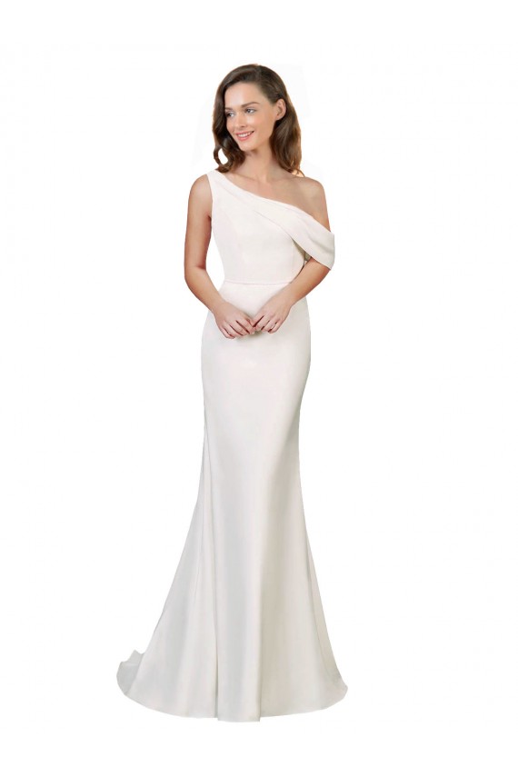 Magasins de Ivoire Fourreau Balayage train Crêpe Stretch Longue Formelles Robes demoiselle d'honneur / Robes de soirée / Robes de bal
