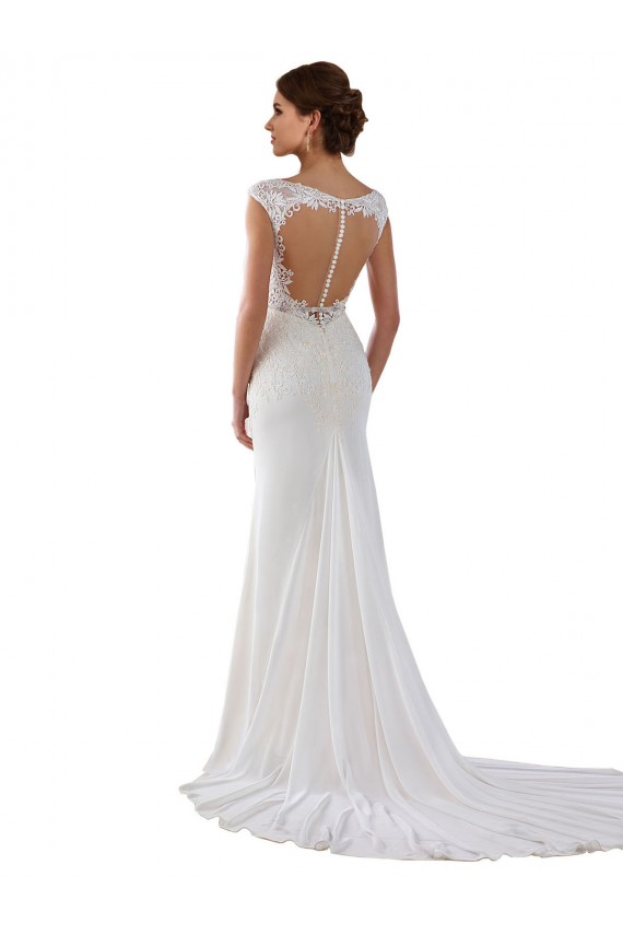 Magasins de Ivoire Fourreau Col V Dentelle Crêpe Stretch Robes de mariée