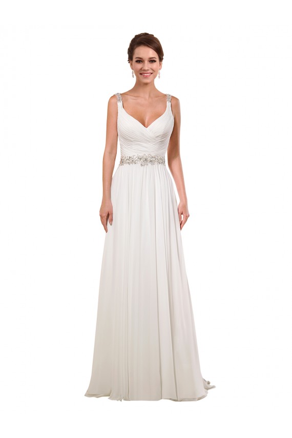 Magasins de Ivoire Fourreau Col V Mousseline Classique Robes de mariée