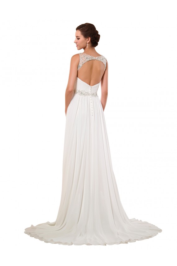 Magasins de Ivoire Fourreau Col V Mousseline Classique Robes de mariée