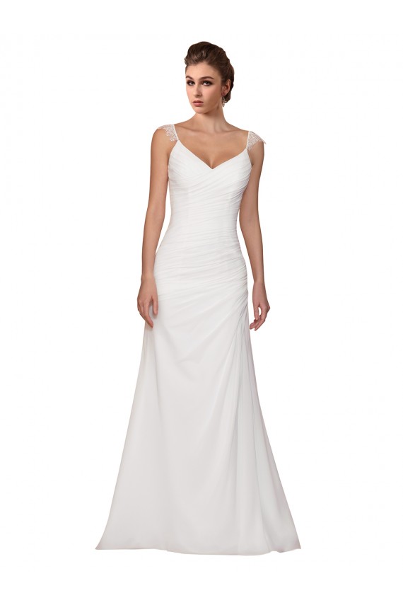 Magasins de Ivoire Fourreau Col V Mousseline Robes de mariée