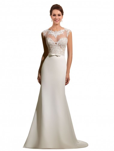 Magasins de Ivoire Fourreau Illusion Mousseline Dentelle Robes de mariée