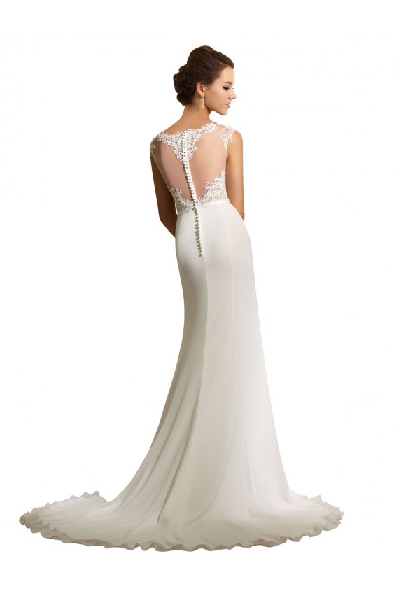 Magasins de Ivoire Fourreau Illusion Mousseline Dentelle Robes de mariée