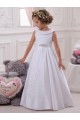 Magasins de Ivoire Princesse Bateau Satiné Dentelle Longue Robes de demoiselle d'honneur - fillette