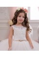 Magasins de Ivoire Princesse Bateau Tulle Dentelle Longue Robes de demoiselle d'honneur - fillette