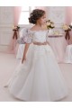 Magasins de Ivoire Princesse Col Haut Tulle Dentelle Longue Robes de demoiselle d'honneur - fillette