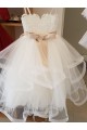 Magasins de Ivoire Princesse Col Haut Tulle Dentelle Longue Robes de demoiselle d'honneur - fillette