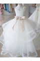 Magasins de Ivoire Princesse Col Haut Tulle Dentelle Longue Robes de demoiselle d'honneur - fillette