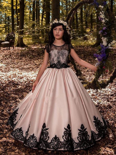 Magasins de Ivoire Princesse Satiné Dentelle Longue Robes de demoiselle d'honneur - fillette