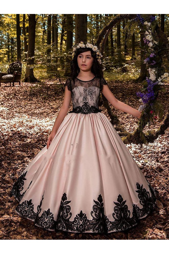 Magasins de Ivoire Princesse Satiné Dentelle Longue Robes de demoiselle d'honneur - fillette