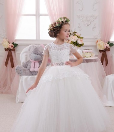 Magasins de Ivoire Princesse Tulle Dentelle Longue Robes de demoiselle d'honneur - fillette