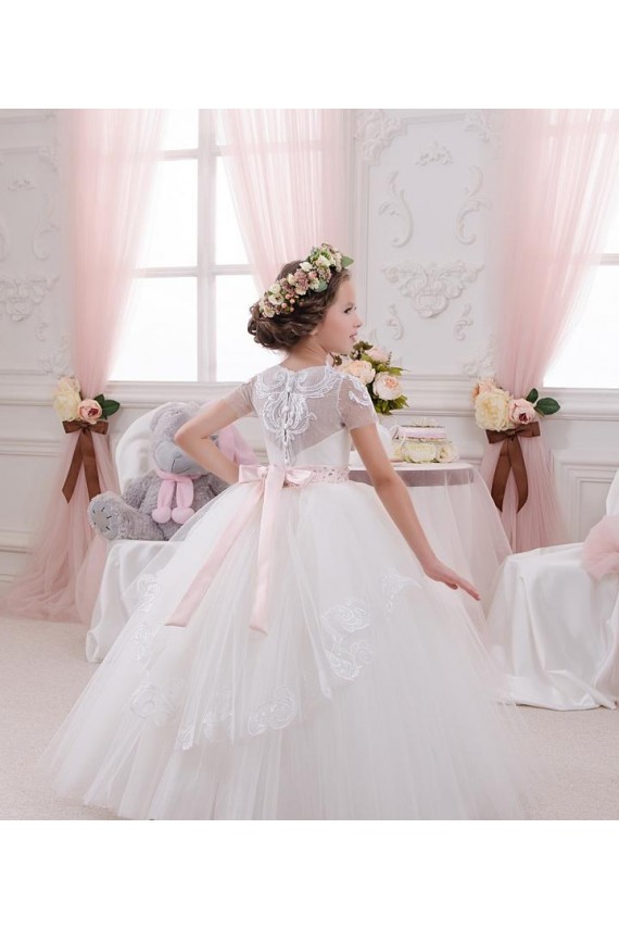 Magasins de Ivoire Princesse Tulle Dentelle Longue Robes de demoiselle d'honneur - fillette