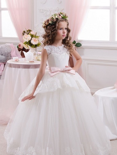 Magasins de Ivoire Princesse Tulle Dentelle Longue Robes de demoiselle d'honneur - fillette