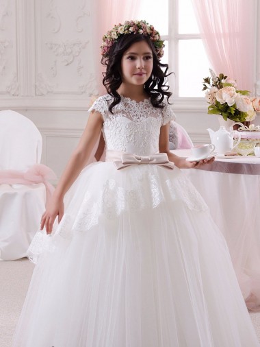 Magasins de Ivoire Princesse Tulle Dentelle Longue Robes de demoiselle d'honneur - fillette