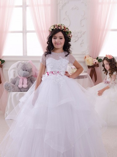 Magasins de Ivoire Princesse Tulle Dentelle Longue Robes de demoiselle d'honneur - fillette