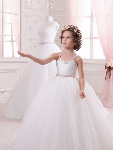 Magasins de Ivoire Princesse Tulle Longue Robes de demoiselle d'honneur - fillette