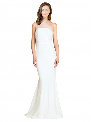 Magasins de Ivoire Sirène Balayage train Crêpe Stretch Tulle Longue Formelles Robes demoiselle d'honneur / Robes de soirée