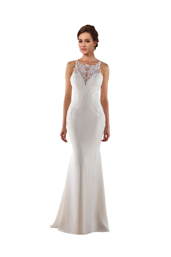 Magasins de Ivoire Sirène Balayage train Dentelle Crêpe Stretch Robes de mariée