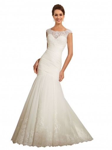 Magasins de Ivoire Sirène Bateau Tulle Dentelle Robes de mariée