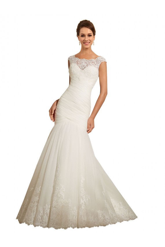 Magasins de Ivoire Sirène Bateau Tulle Dentelle Robes de mariée