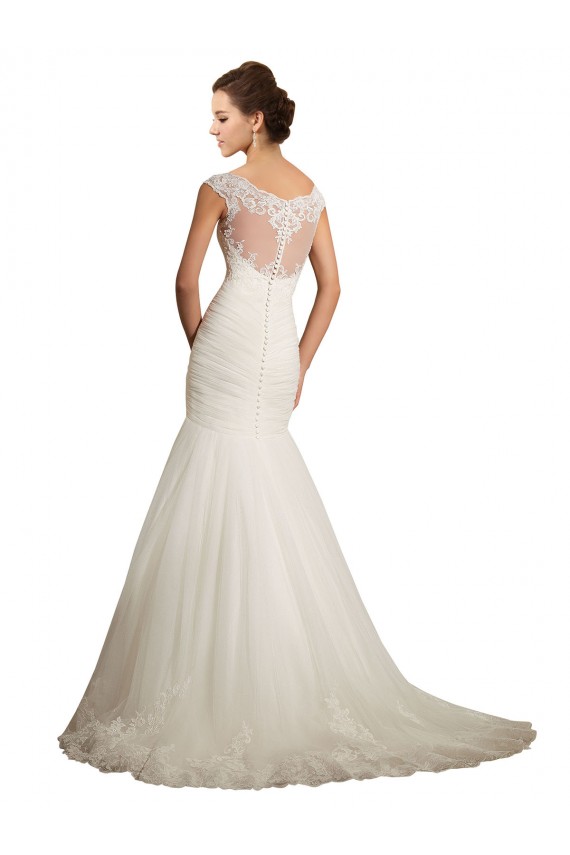 Magasins de Ivoire Sirène Bateau Tulle Dentelle Robes de mariée
