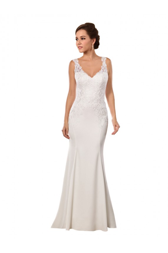 Magasins de Ivoire Sirène Col V Dentelle Crêpe Stretch Robes de mariée