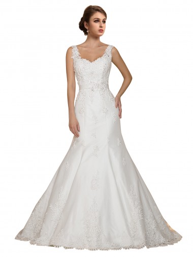 Magasins de Ivoire Sirène Col V Dentelle Robes de mariée