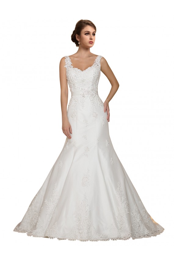 Magasins de Ivoire Sirène Col V Dentelle Robes de mariée