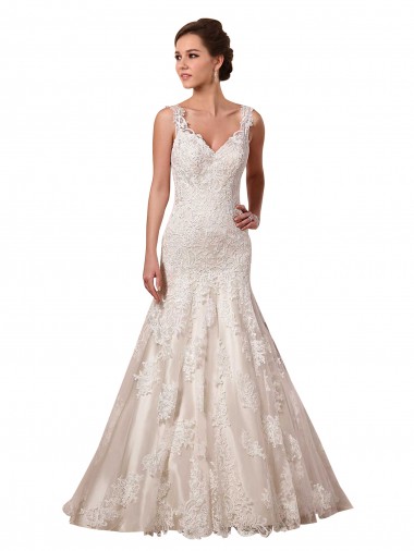 Magasins de Ivoire Sirène Col V Tulle Dentelle Robes de mariée