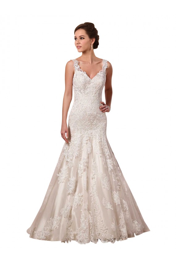 Magasins de Ivoire Sirène Col V Tulle Dentelle Robes de mariée