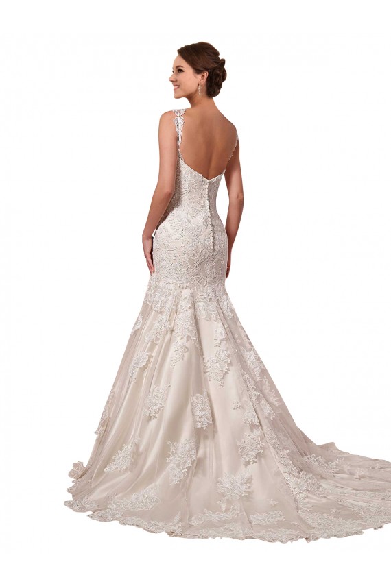 Magasins de Ivoire Sirène Col V Tulle Dentelle Robes de mariée