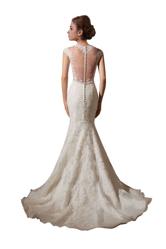 Magasins de Ivoire Sirène Illusion Col V Tulle Dentelle Robes de mariée