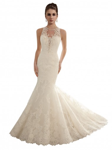 Magasins de Ivoire Sirène Illusion Dentelle Robes de mariée
