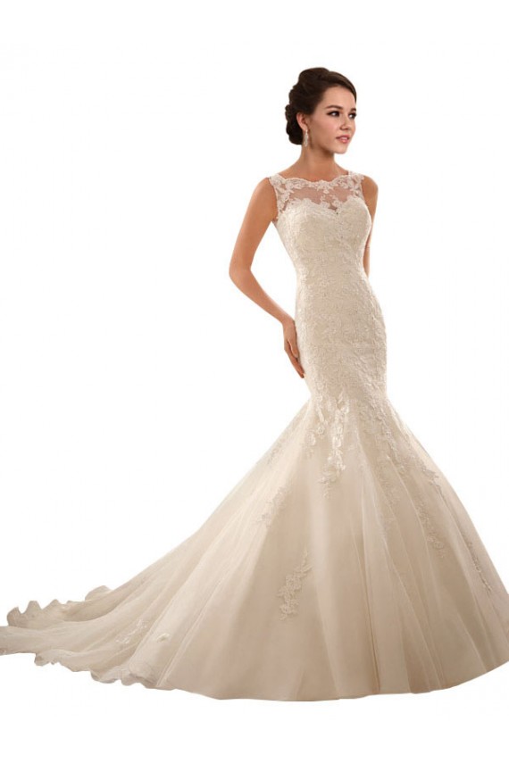 Magasins de Ivoire Sirène Illusion Tulle Dentelle Robes de mariée