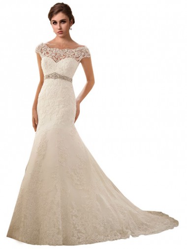 Magasins de Ivoire Sirène Illusion Tulle Dentelle Robes de mariée