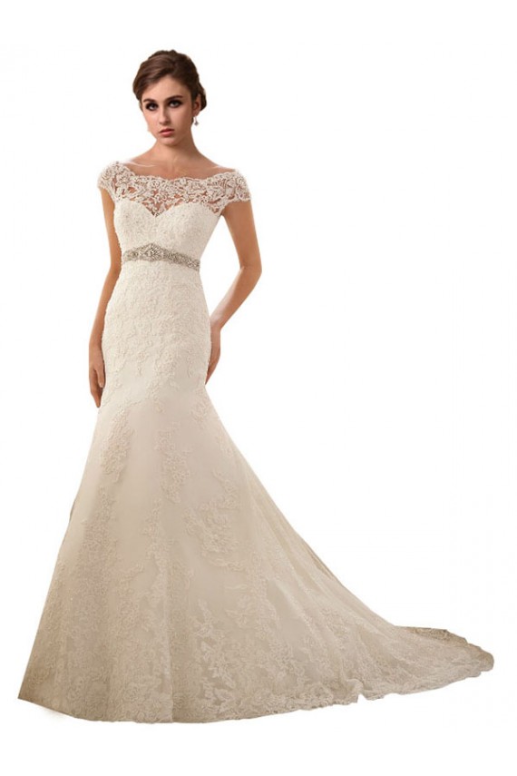 Magasins de Ivoire Sirène Illusion Tulle Dentelle Robes de mariée