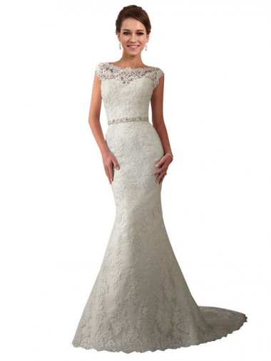 Magasins de Ivoire Sirène Illusion Tulle Dentelle Robes de mariée